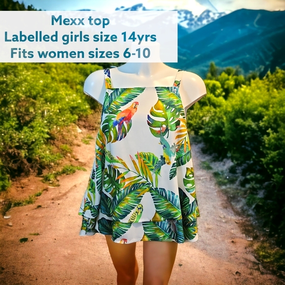 NWT Mexx tropical floral strap summer top, lined, viscose, 14 yrs fits UK 6-8-10 - Picture 5 of 17